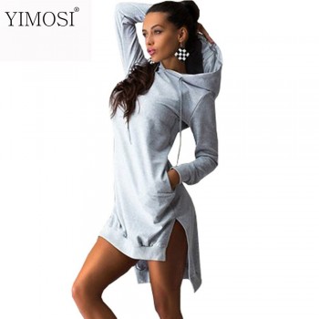 YIMOSI Women Pockets Pullover Svitshot 2019 Casual Hoodies Women Tracksuit Hoodies Sweatshirt Female Slim Hoody Dress